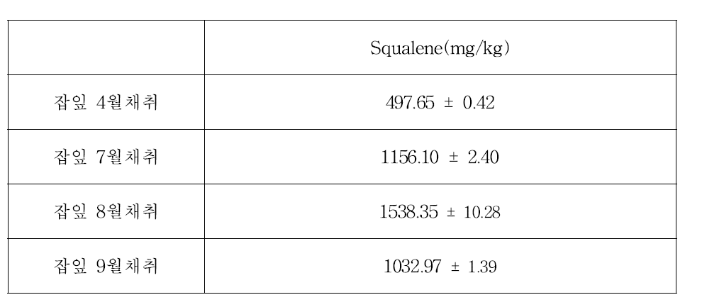 채취시기별 녹차잡잎에 함유된 Squalene함량