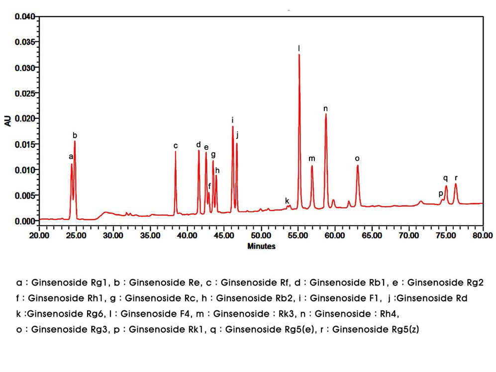 HPLC chromatogram of ginsenosides detected from the standard authentics