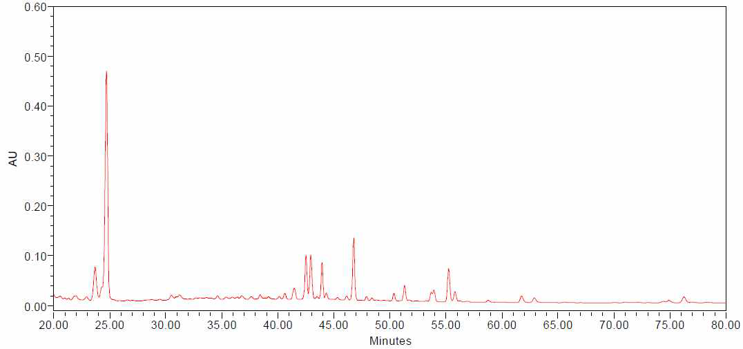 HPLC chromatogram of ginsenosides detected from the ginseng berry extracts processed with ultrasonication for 2 hours (UGB-2)