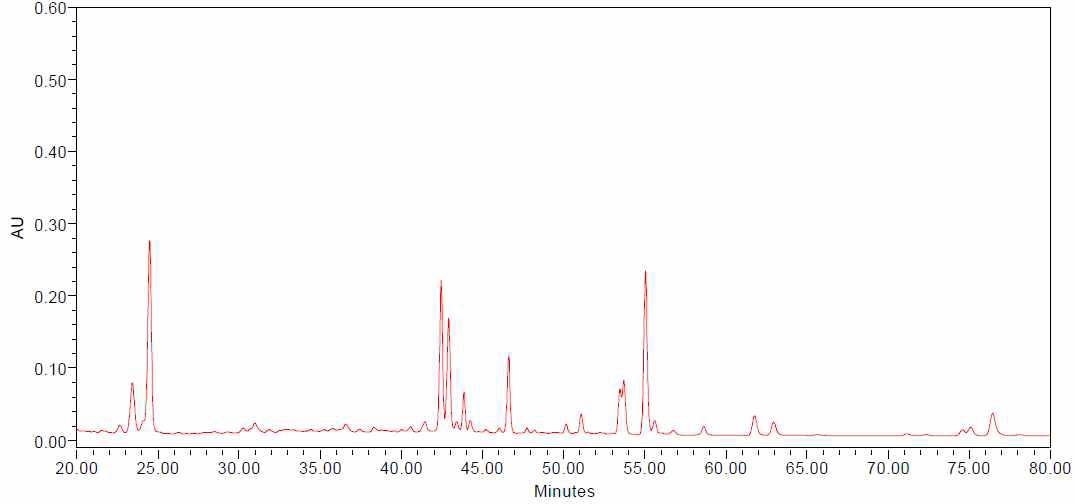 HPLC chromatogram of ginsenosides detected from the ginseng berry extracts processed with ultrasonication for 8 hours (UGB-8)