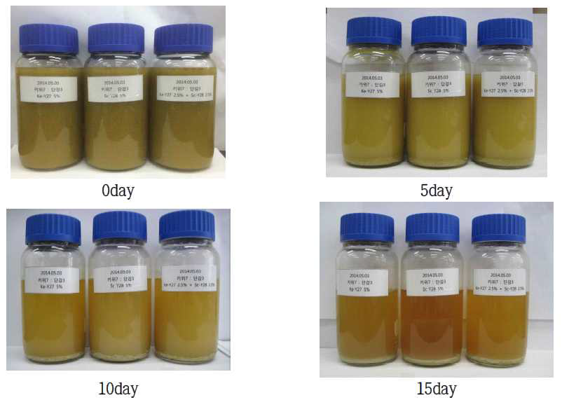 Photography of during fermentation of kiwi wine by Y27, Y28, and Y27 & Y28