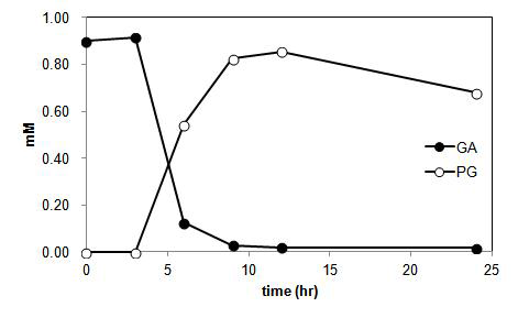 Time course of gallic acid bioconversion by Lb. plantarum KCTC 3104