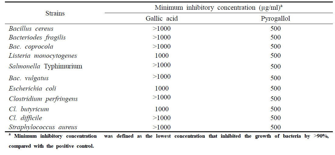 In vitro inhibitory or antimicrobial effect of phytochemicals on intestinal bacteria