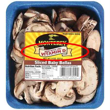 시중에서 판매되는 Montery mushroom 사의 비타민 D 강화 버섯 제품