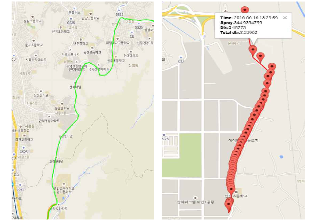 Marked driving path, moved-state spraying path and infowindow on google map