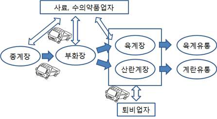 닭의 생산과정 이동 및 접촉 경로