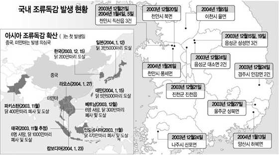 국내 조류독감 발생 현황 및 아시아 조류독감 확산 내역