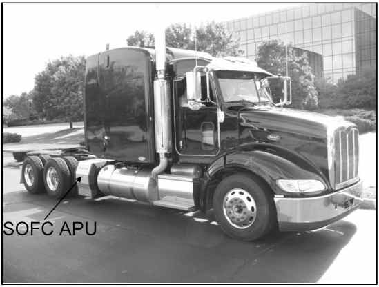 Stacks being tested integrated into Delphi’s APU system under real application conditions on a Peterbilt Motel 384 truck