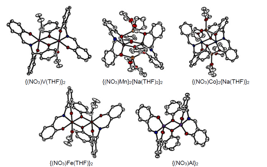 X-ray single crystal structures of (NO3)M complexes