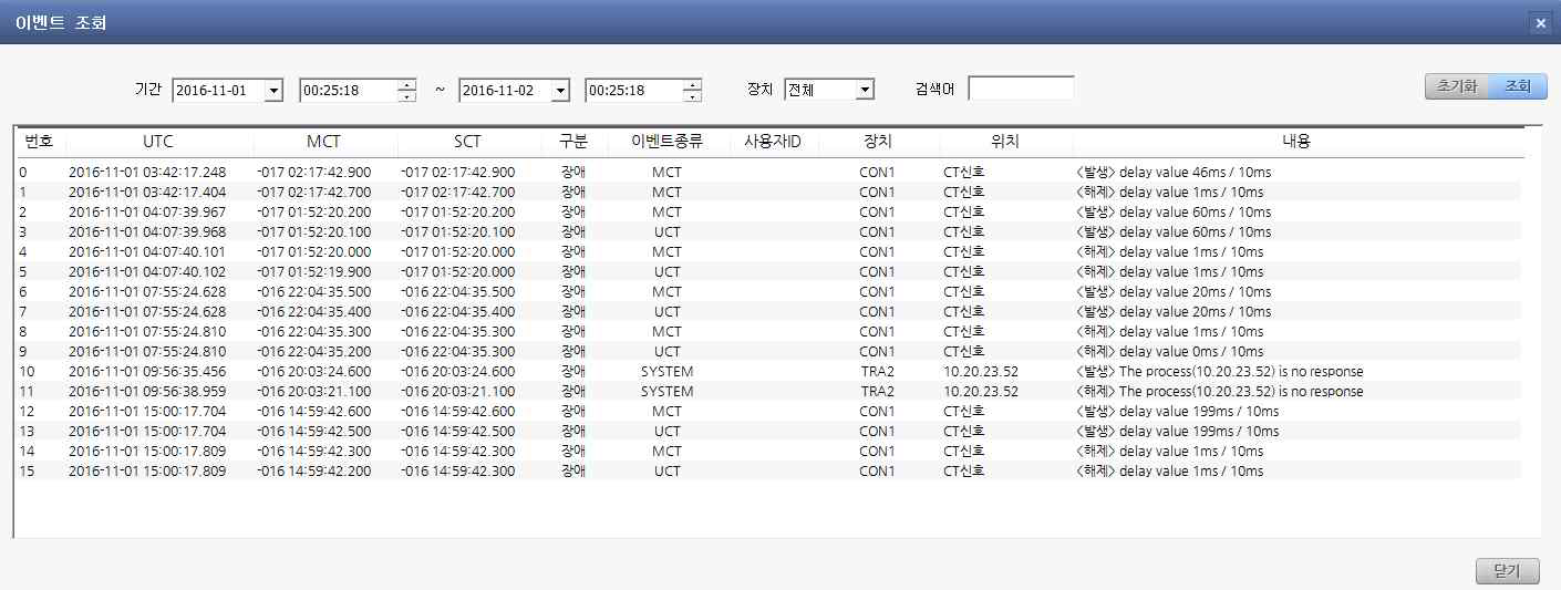 CT 제어장치 이벤트 로그창