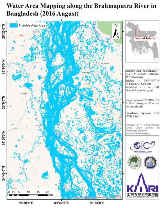 방글라데시 브라마푸트르강 범람지역 분석