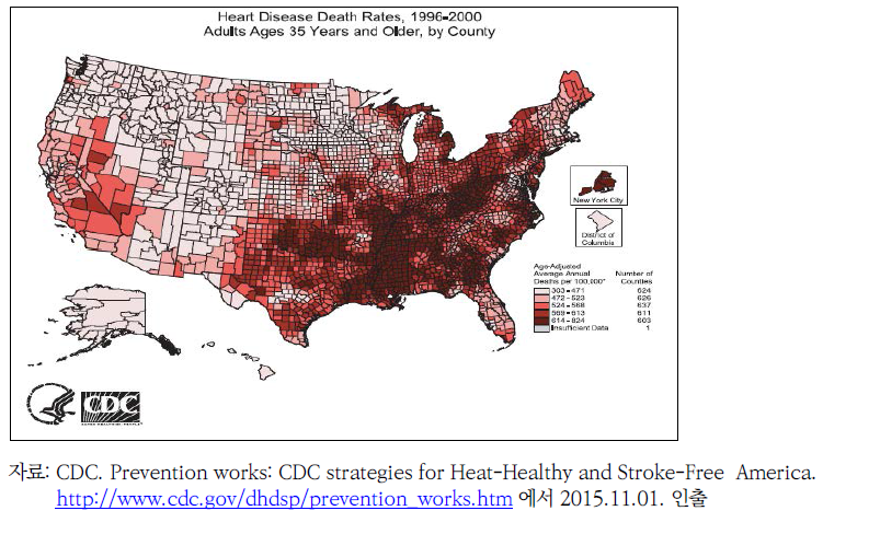 미국 지역별 심장질환사망률
