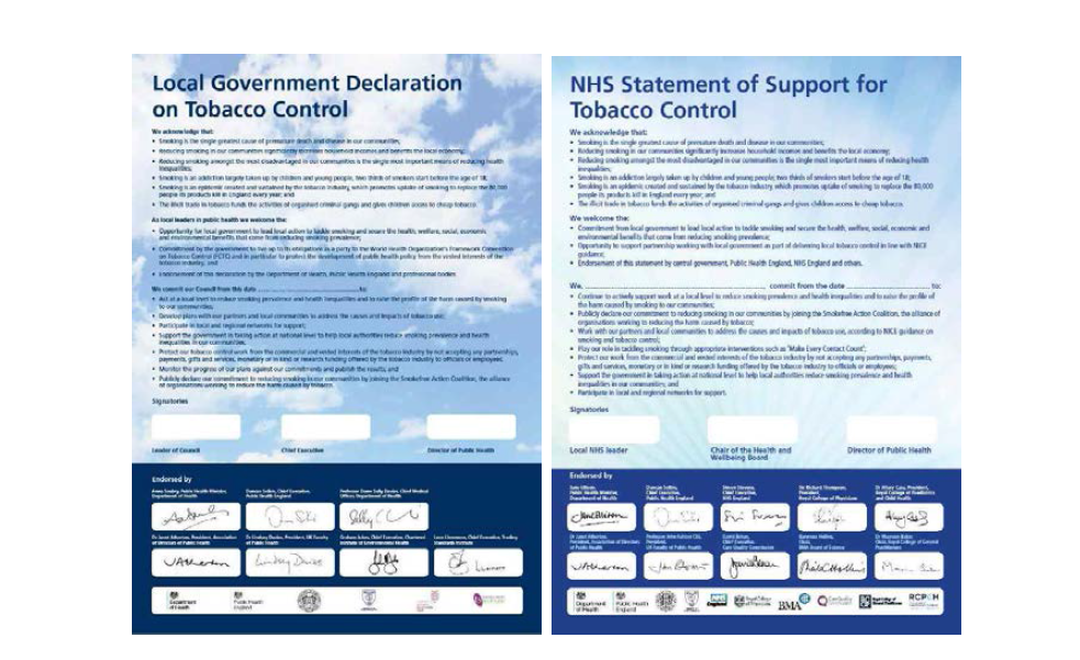 Local Government Declaration on Tobacco Control, NHS Statement of Support for Tobacco Control