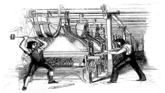 19세기에 직조기계를 파괴하고 있는 영국의 직공들