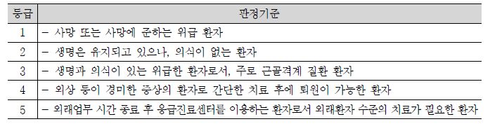 응급환자 등급 판정 기준