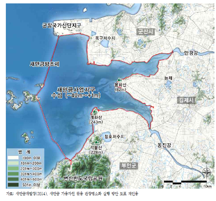 새만금 주변 지역 표고 분석