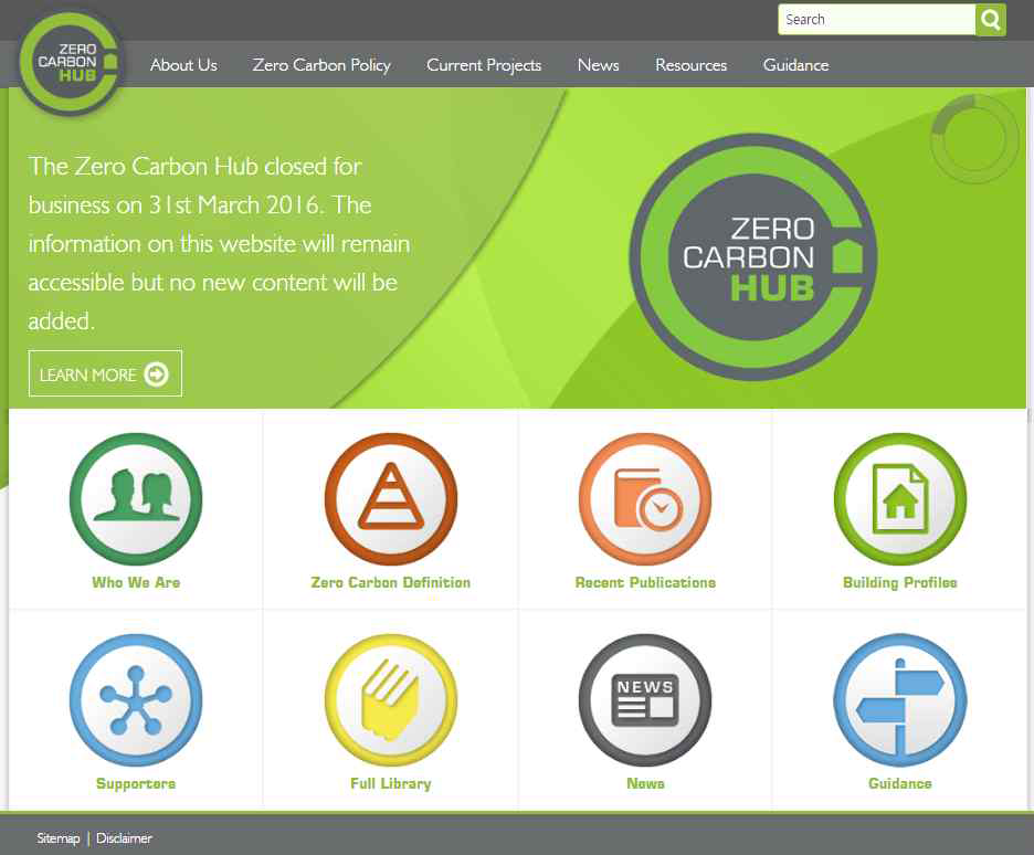 영국 Zero Carbon Hub(ZCH)의 홈페이지