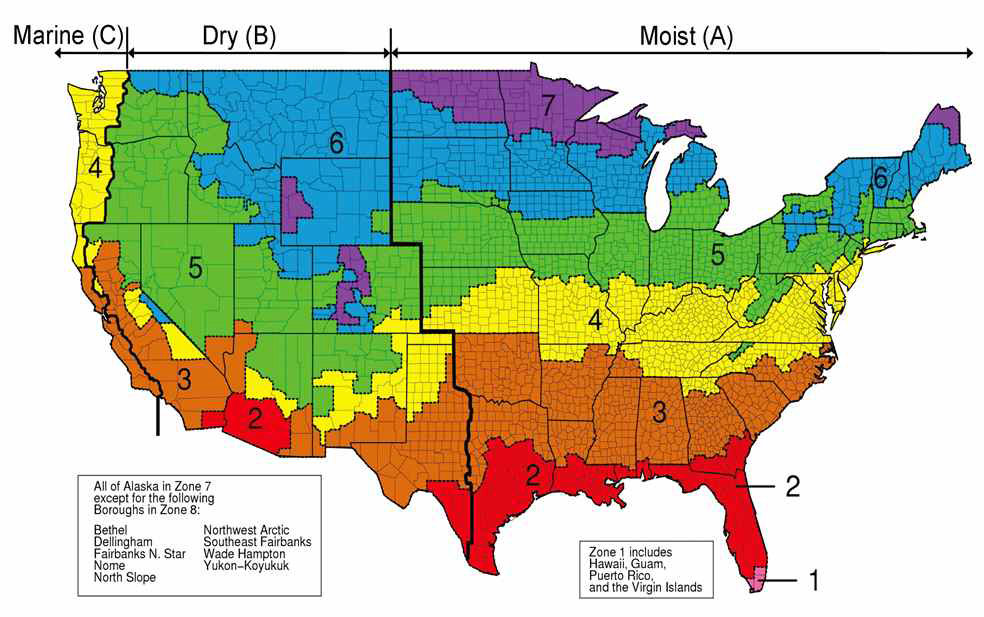 US Climate Zone Map(ASHRAE Standard 90.1-2013)