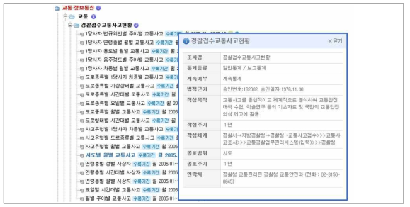 국가통계포털 내 경찰접수교통사고현황 통계 항목