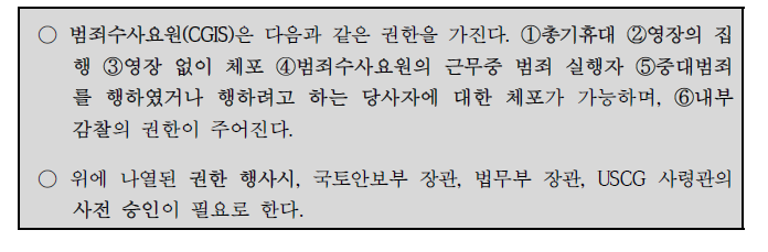 USCG 범죄수사요원의 법집행 권한(미 연방법 제14장 95조)