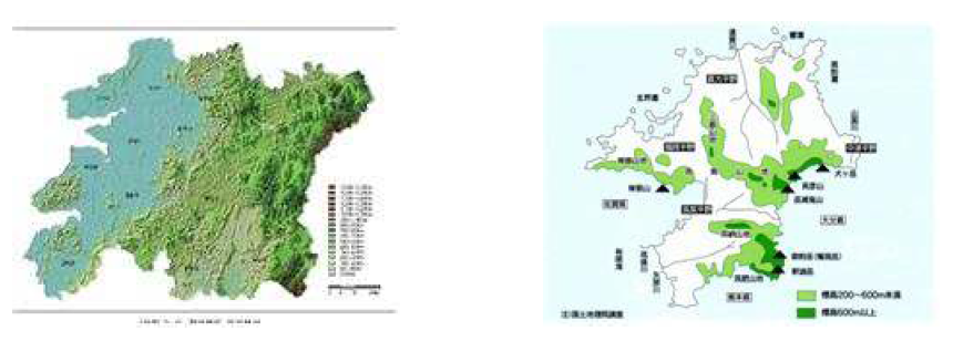 전라북도 및 후쿠오카현 지형