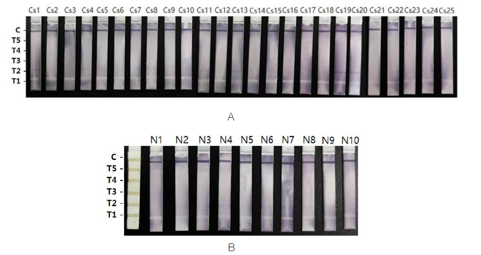 Reactivity of Immunoblot strip using TBS-T wash buffer.