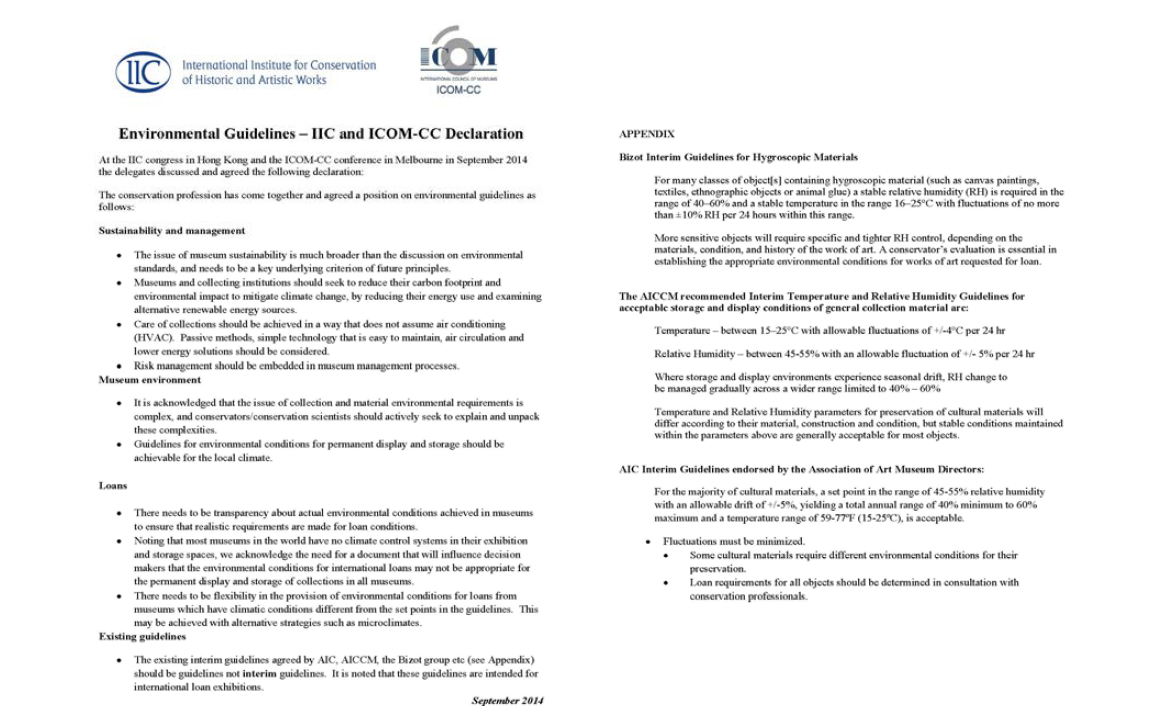 IIC, ICOM-CC 보존환경 가이드라인 선언문