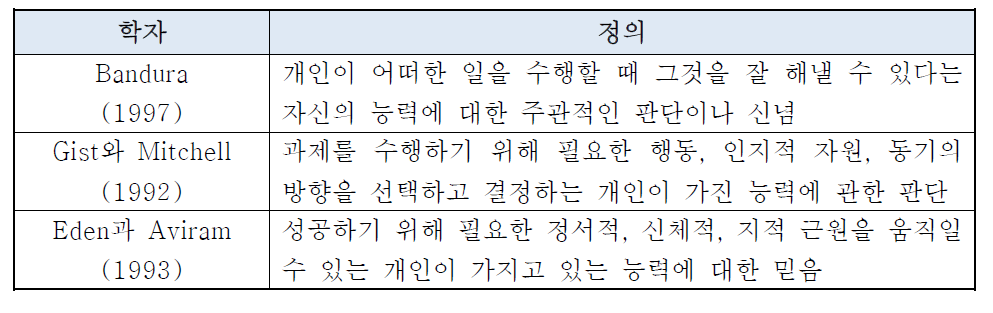 자기효능감에 대한 다양한 정의