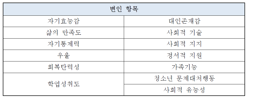 평가지표 1차 지표 항목