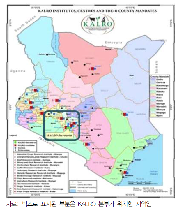 KALRO 센터(총27개) 및 연구소(총16개) 분포