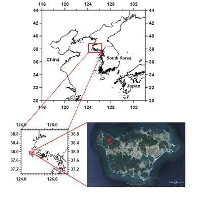 인천 옹진군 백령도 대기오염 집중 측정소의 위성 사진 및 지도