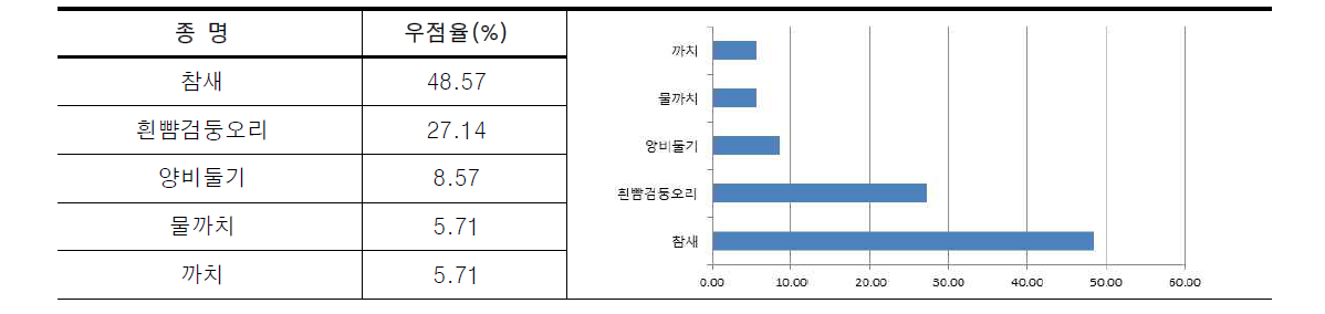 대전천의 조류 우점종 현황