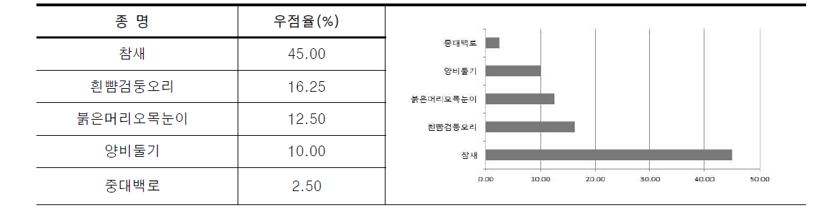 중랑천의 조류 우점종 현황