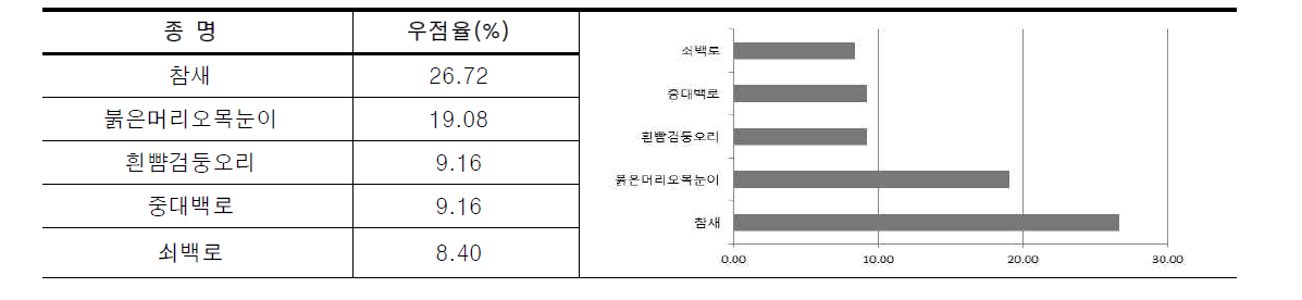 화천천의 조류 우점종 현황