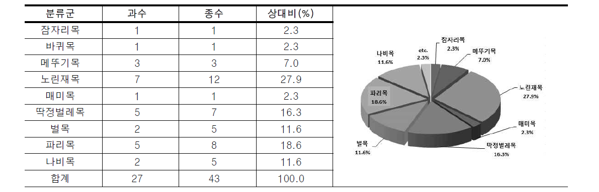 화천천 일대 육상곤충상의 분류학적 구성