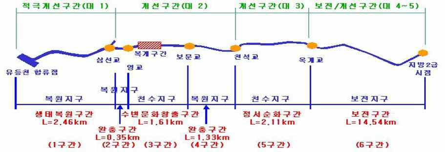 대전천의 단계별 및 구간별 복원사업