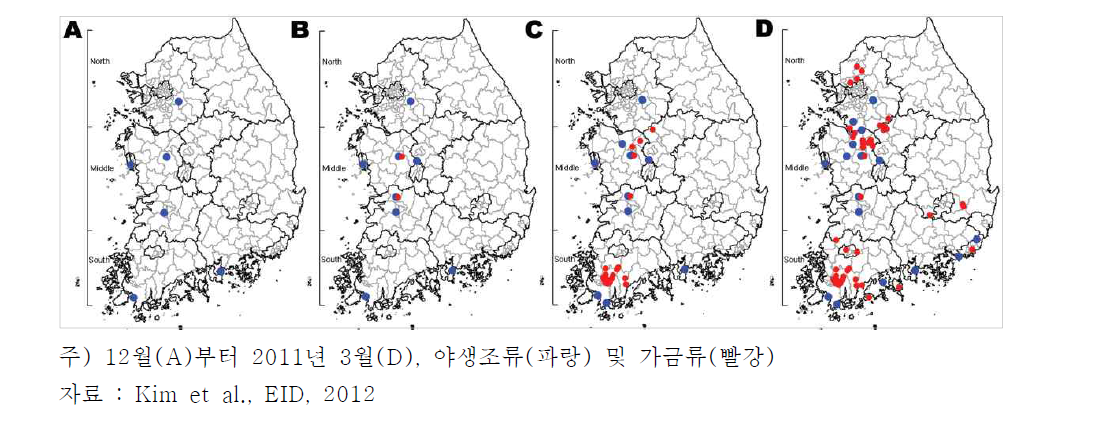 2010년 12~3월 야생조류 H5N1 HPAI 발생 및 전파 양상