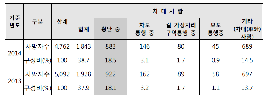 최근 2년간 차대(車對) 보행자 사망사고 현황