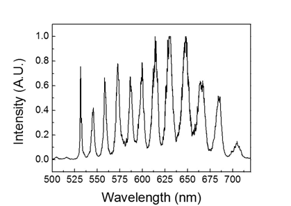 라만 시프트에 의해 발생한 파장 스펙트럼.