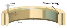 Center outer yoke의 안쪽 면을 chamfering한 모습