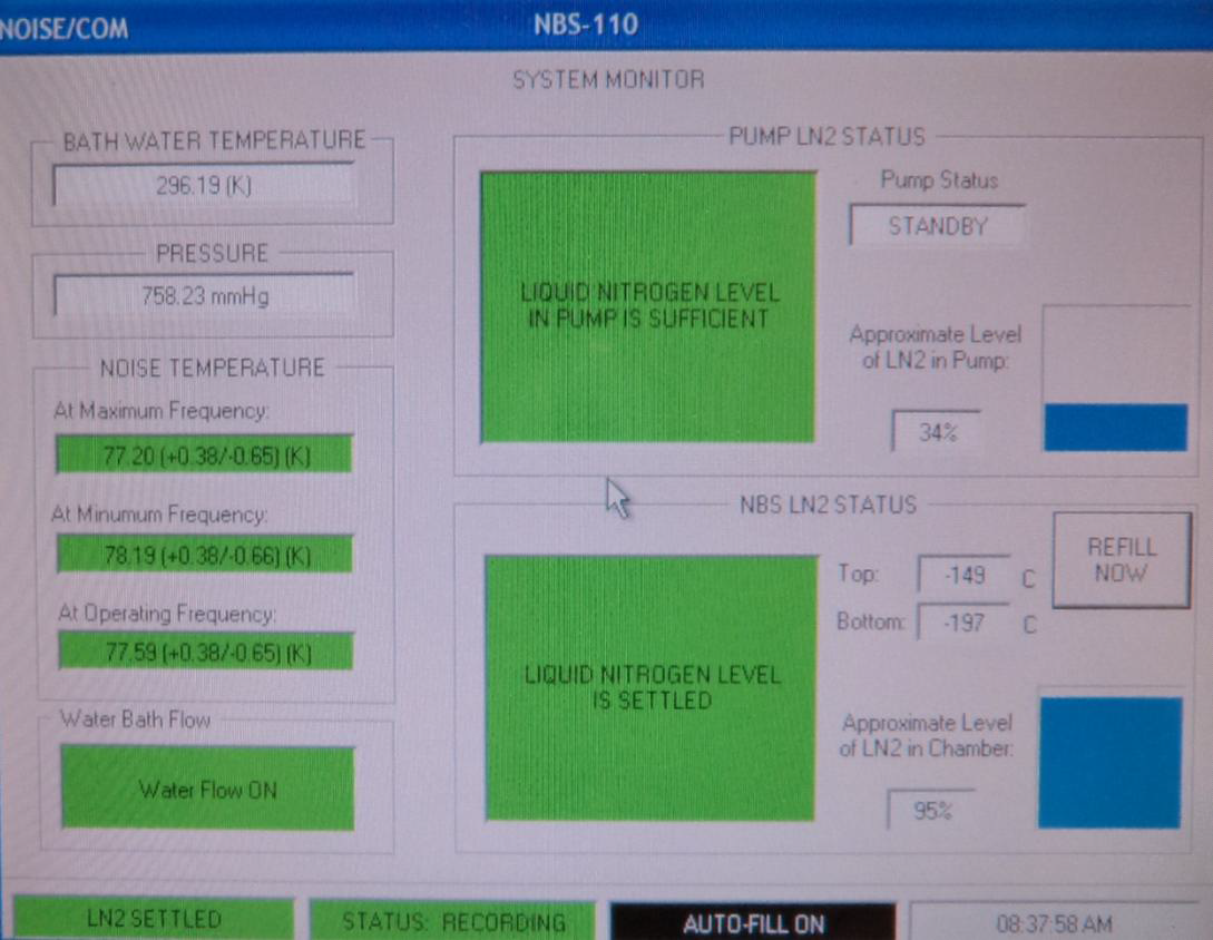 Screen shot of the controller during the operation of the W-band reference noise source for the acceptance test at Noisecom, USA