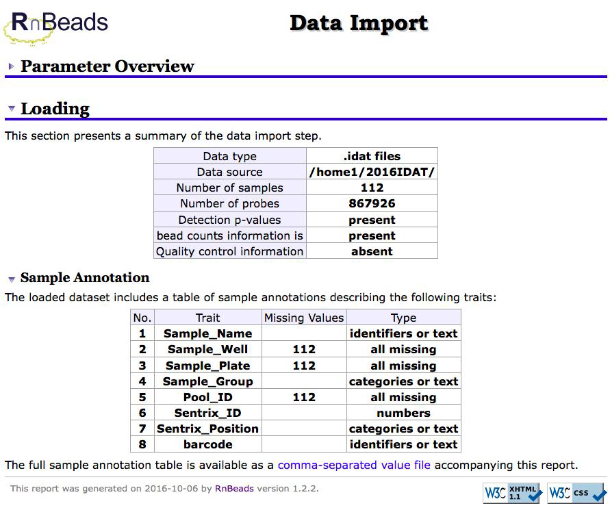 Data Import 결과: 867,926개 probe와 112 건의 샘플이 모두 loading