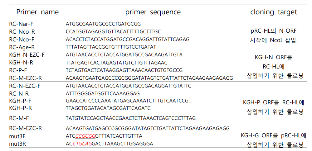 Mutagenesis에 사용된 primer