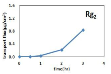 Ginsenoside Rg2의 Caco-2 세포통과 시 transport flux.