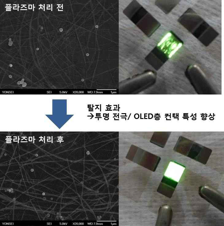 롤투롤 플라즈마 전처리를 통한 Cu NW 투명 전극 적용 OLED 소자의 발광 특성 개선