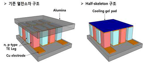 기존 중온열전소자와 half-skeleton 소자 구조 비교