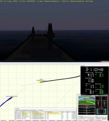 선박충돌회피시뮬레이션(사고사례 I HN130: H선회피) : 사고 2분 전(21:10:48)