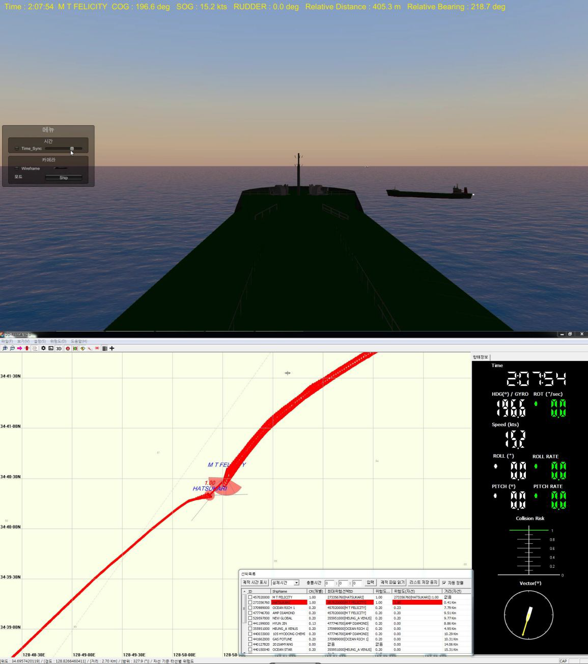 선박충돌사고재현(사고사례 II FH201: F선 기준위험도) : 사고 직전(02:07:54)