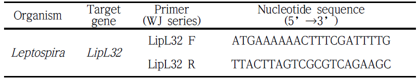 Leptospira의 검출 및 군분류를 위해 사용되는 oligonucleotide와 타겟 유전자