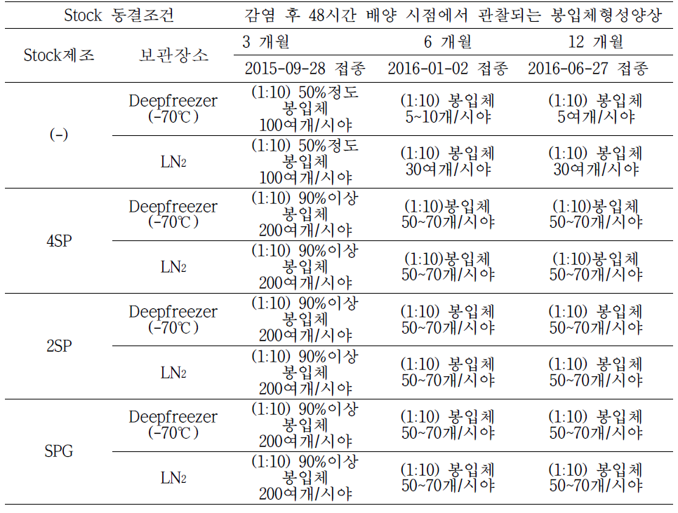 클라미디아 동결조건비교를 위한 3, 6, 12개월 배양결과